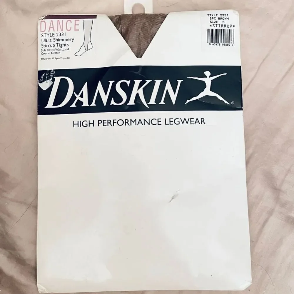 New Vintage Danskin 2331 Color Brown Sz B Ultra Shimmery Stirrup Tights In Pack